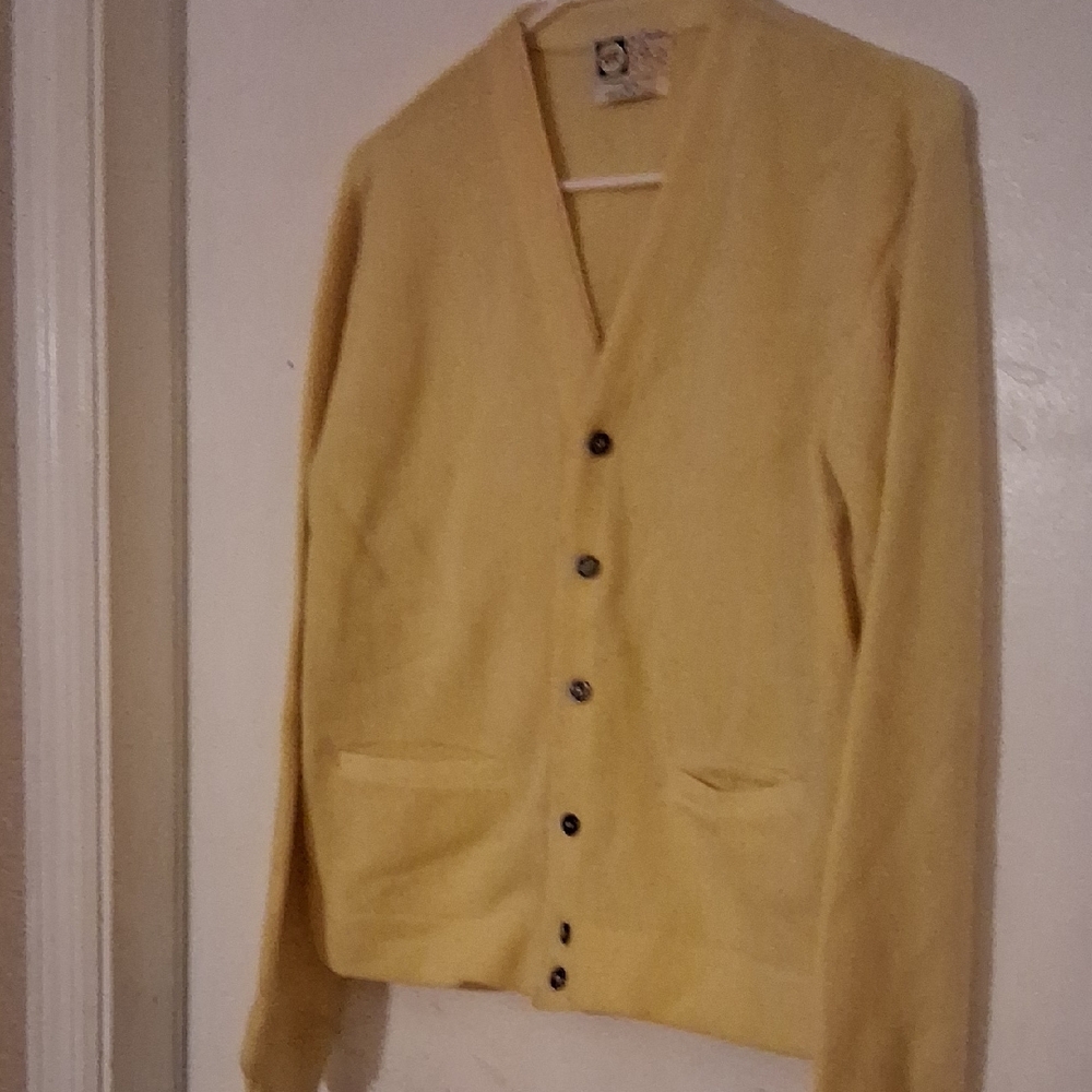 Jack Nicklaus REVEREYellow Cardigan Sweater V-Neck Soft Knit Front Pockets # 173